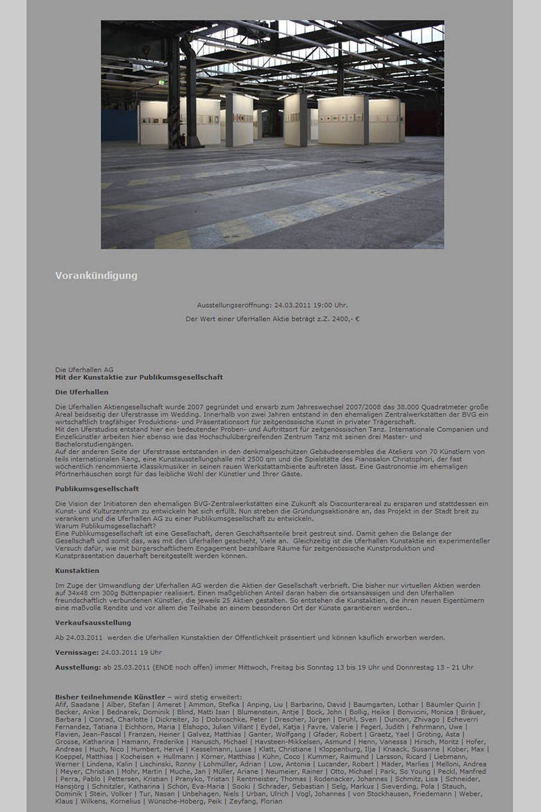 2011 | Uferhallen, Berlin, Mit der Kunstaktie zur Publikumsgesellschaft
