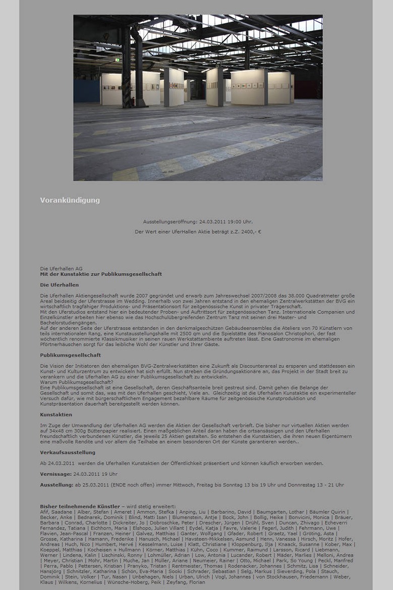 2011 | Uferhallen, Berlin, Mit der Kunstaktie zur Publikumsgesellschaft