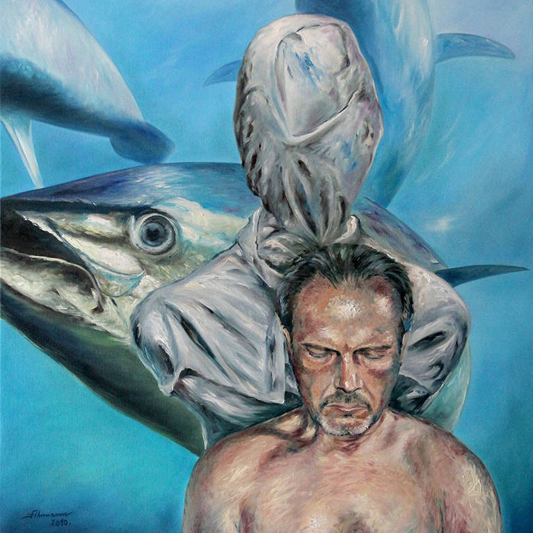 Das Gemälde Tiefe ist Reflexion des Hamburger Künstlers Uwe Fehrmann auf sein Leben in der ehemaligen DDR und seine spätere Flucht.