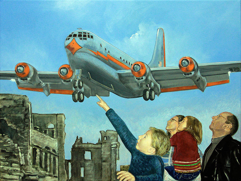 Layout, 0 EURO Geldschein anlässlich des 70. Jahrestages der Berliner Luftbrücke, USA, 2018, H60 x B80cm, Acryl/Leinwand